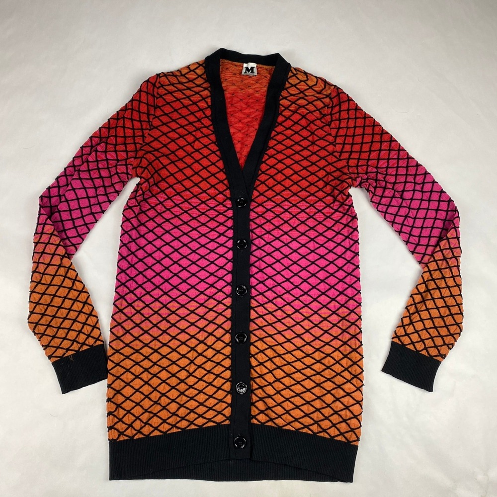 Missoni Cardigan Sweater Women's Size 46 (US 10) Ombre Pink Orange V-Neck